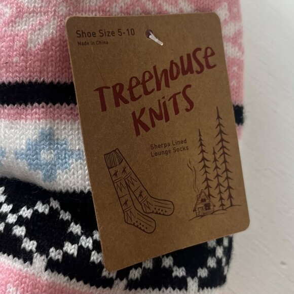 Treehouse Knits Socks Pink Blue Size 5-10 New Sherpa Lined Winter Lounge - Picture 5 of 6